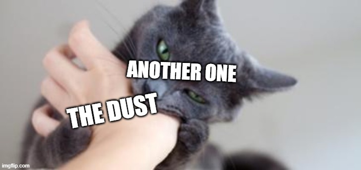 Cat Bite | ANOTHER ONE; THE DUST | image tagged in cat bite | made w/ Imgflip meme maker