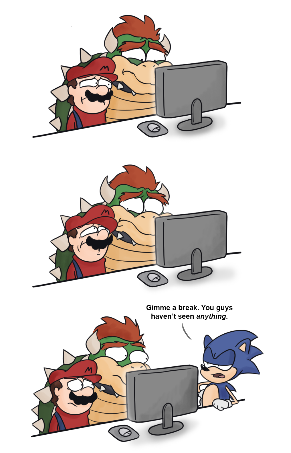 Bowser and mario at the computer BIG REGRET Blank Meme Template
