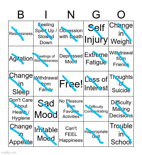 one off | image tagged in depression bingo 1 | made w/ Imgflip meme maker