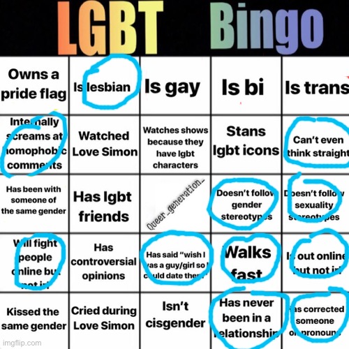 Kind of wish I did the fifth one down in the first row (kiss same gender) | image tagged in lgbtq bingo | made w/ Imgflip meme maker
