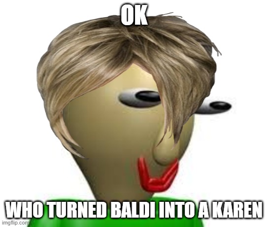 who | OK; WHO TURNED BALDI INTO A KAREN | image tagged in eteled has seen your search history | made w/ Imgflip meme maker