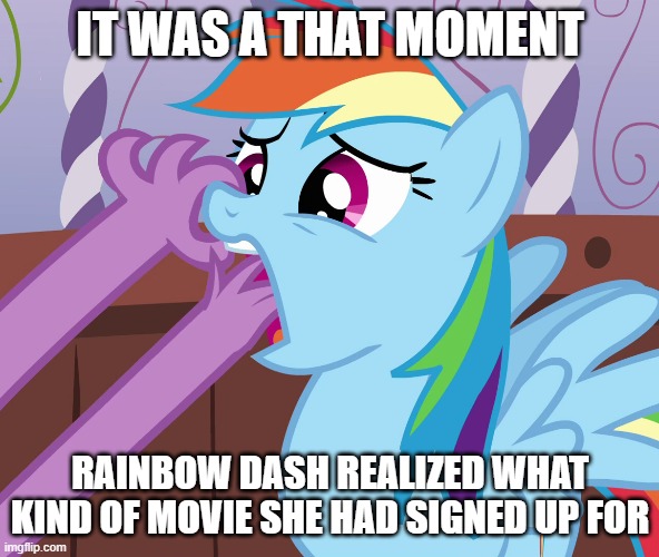 IT WAS A THAT MOMENT; RAINBOW DASH REALIZED WHAT KIND OF MOVIE SHE HAD SIGNED UP FOR | made w/ Imgflip meme maker