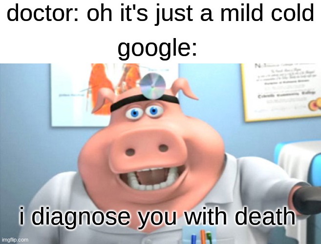 die | doctor: oh it's just a mild cold; google:; i diagnose you with death | image tagged in i diagnose you with dead | made w/ Imgflip meme maker