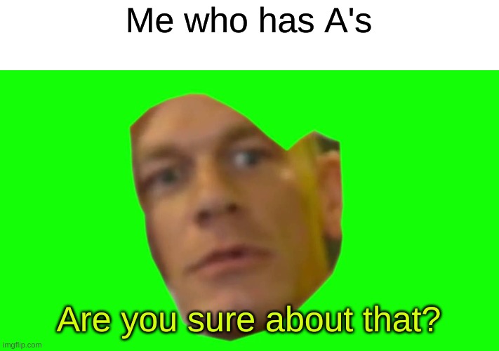 Are you sure about that? (Cena) | Me who has A's Are you sure about that? | image tagged in are you sure about that cena | made w/ Imgflip meme maker