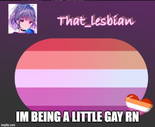 That lesbian | IM BEING A LITTLE GAY RN | image tagged in that lesbian | made w/ Imgflip meme maker