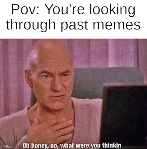 when you THOUGHT you were funny | Pov: You're looking through past memes | image tagged in oh honey no what were you thinkin | made w/ Imgflip meme maker