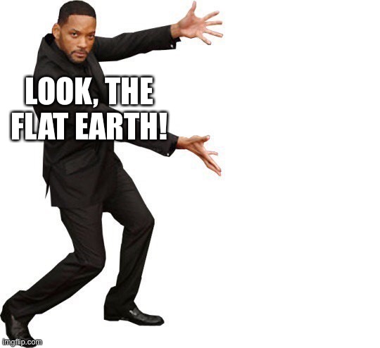 Tada Will smith | LOOK, THE FLAT EARTH! | image tagged in tada will smith | made w/ Imgflip meme maker