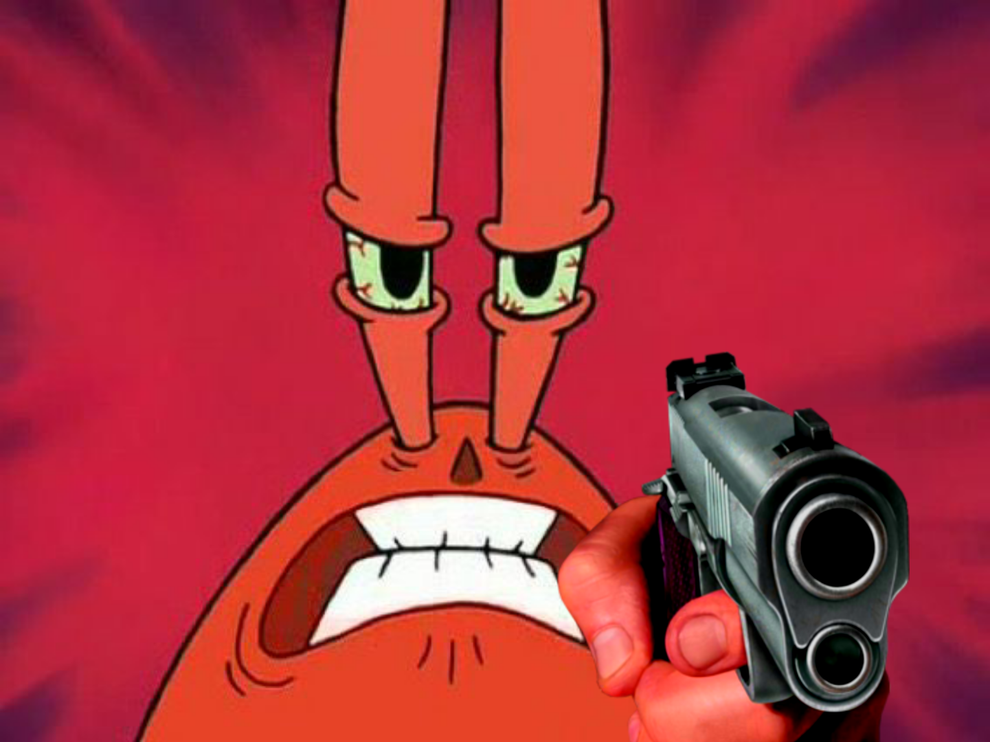 Mr. Krabs Holding A Gun Blank Meme Template