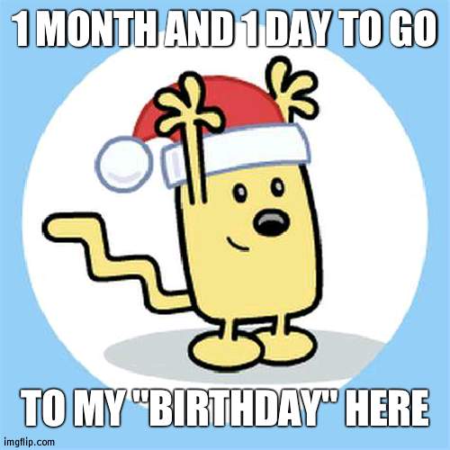 I was gone celebrating my grandma's birthday | 1 MONTH AND 1 DAY TO GO; TO MY "BIRTHDAY" HERE | image tagged in christmas wubbzy | made w/ Imgflip meme maker