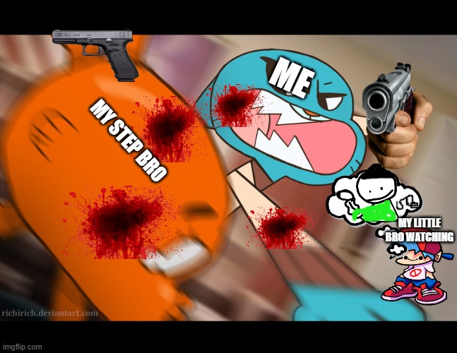 gumball punch | ME; MY STEP BRO; MY LITTLE BRO WATCHING | image tagged in brother fight | made w/ Imgflip meme maker