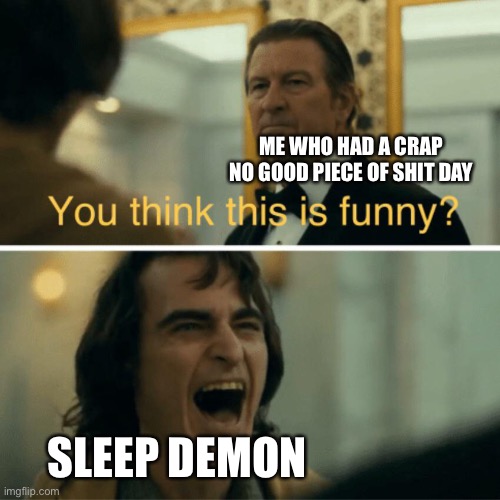It was crap… | ME WHO HAD A CRAP NO GOOD PIECE OF SHIT DAY; SLEEP DEMON | image tagged in you think this is funny | made w/ Imgflip meme maker