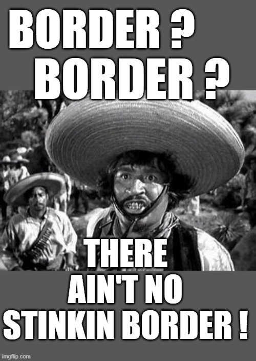 yep | BORDER ? BORDER ? THERE AIN'T NO STINKIN BORDER ! | image tagged in democrats | made w/ Imgflip meme maker