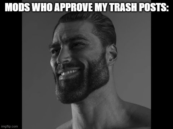 Mega Chad | MODS WHO APPROVE MY TRASH POSTS: | image tagged in mega chad | made w/ Imgflip meme maker