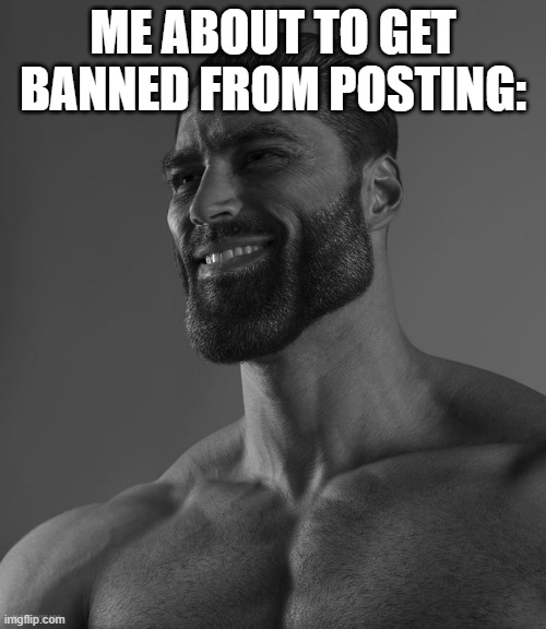 Giga Chad | ME ABOUT TO GET BANNED FROM POSTING: | image tagged in giga chad | made w/ Imgflip meme maker