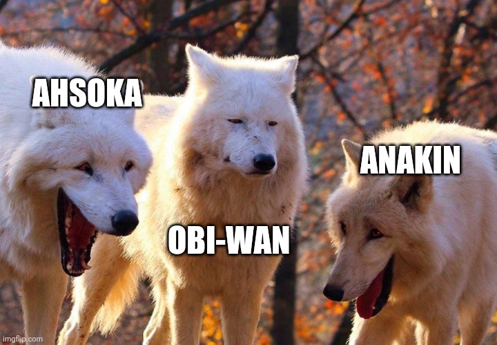 2/3 wolves laugh | AHSOKA; ANAKIN; OBI-WAN | image tagged in 2/3 wolves laugh | made w/ Imgflip meme maker
