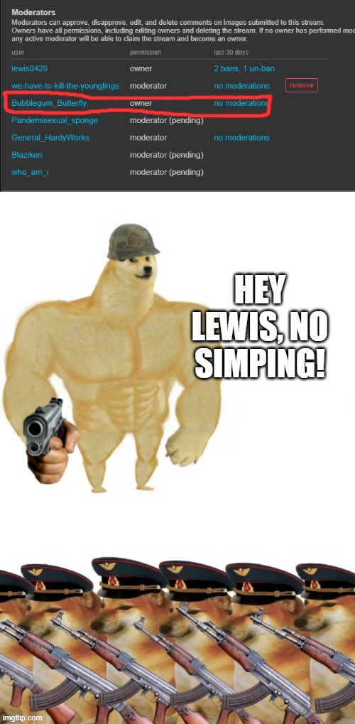this guy is taking simping to a whole new level. | HEY LEWIS, NO SIMPING! | image tagged in hey you no simping | made w/ Imgflip meme maker