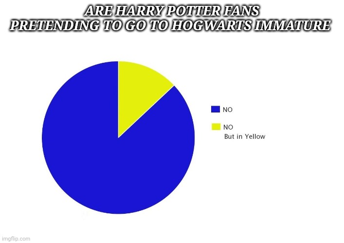 No but in yellow | ARE HARRY POTTER FANS PRETENDING TO GO TO HOGWARTS IMMATURE | image tagged in no but in yellow | made w/ Imgflip meme maker