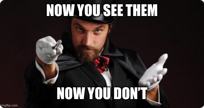 Household Magician | NOW YOU SEE THEM NOW YOU DON’T | image tagged in household magician | made w/ Imgflip meme maker