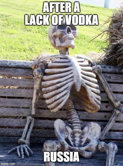Waiting Skeleton Meme | AFTER A LACK OF VODKA; RUSSIA | image tagged in memes,waiting skeleton | made w/ Imgflip meme maker