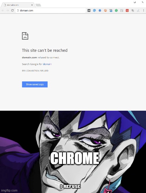 Is ThIs A jOjO rEfErEnCe? | CHROME | image tagged in i refuse | made w/ Imgflip meme maker