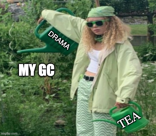 Gc meme | DRAMA; MY GC; TEA | image tagged in memes,funny memes | made w/ Imgflip meme maker