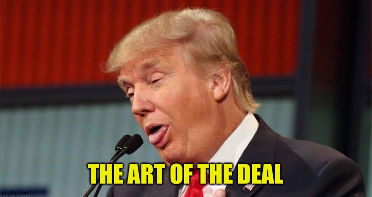 Trump stupid face mocking reporter | THE ART OF THE DEAL | image tagged in trump stupid face mocking reporter | made w/ Imgflip meme maker