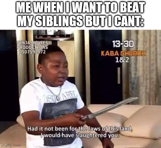 very relatable | ME WHEN I WANT TO BEAT MY SIBLINGS BUT I CANT: | image tagged in had it not been for the laws of this land,memes,funny | made w/ Imgflip meme maker