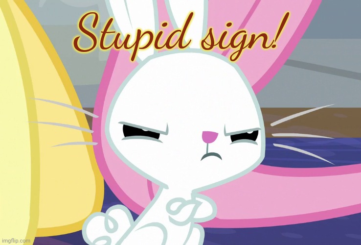 Angel's Glare Look (MLP) | Stupid sign! | image tagged in angel's glare look mlp | made w/ Imgflip meme maker