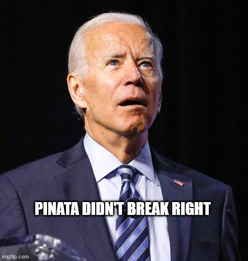 Joe Biden |  PINATA DIDN'T BREAK RIGHT | image tagged in joe biden | made w/ Imgflip meme maker