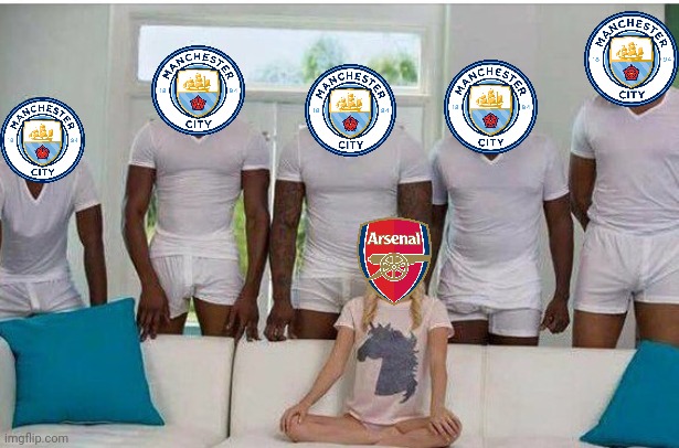 Manchester City 5-0 Arsenal | image tagged in gangbang,manchester city,arsenal,premier league,funny,memes | made w/ Imgflip meme maker