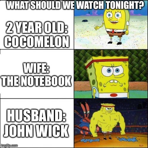 Spongebob Movie Choices | image tagged in spongebob,john wick,cocomelon,movies,funny | made w/ Imgflip meme maker