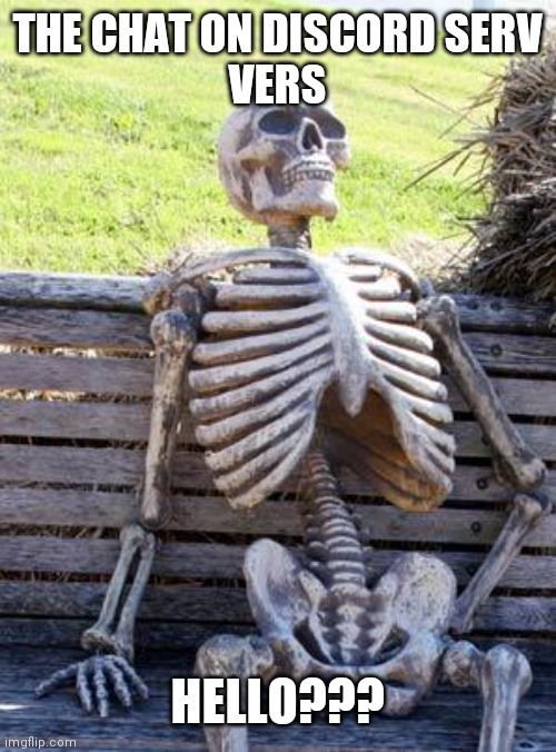 Waiting Skeleton Meme |  THE CHAT ON DISCORD SERV
VERS; HELLO??? | image tagged in memes,waiting skeleton | made w/ Imgflip meme maker