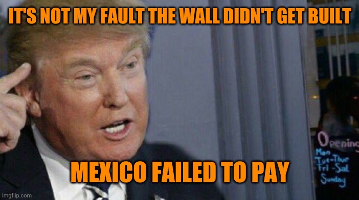 Trump Roll Safe | IT'S NOT MY FAULT THE WALL DIDN'T GET BUILT; MEXICO FAILED TO PAY | image tagged in trump roll safe | made w/ Imgflip meme maker