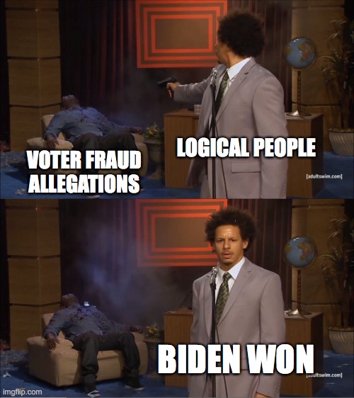 How long will this go on? | LOGICAL PEOPLE; VOTER FRAUD ALLEGATIONS; BIDEN WON | image tagged in memes,who killed hannibal,election 2020,election fraud,trump,biden | made w/ Imgflip meme maker