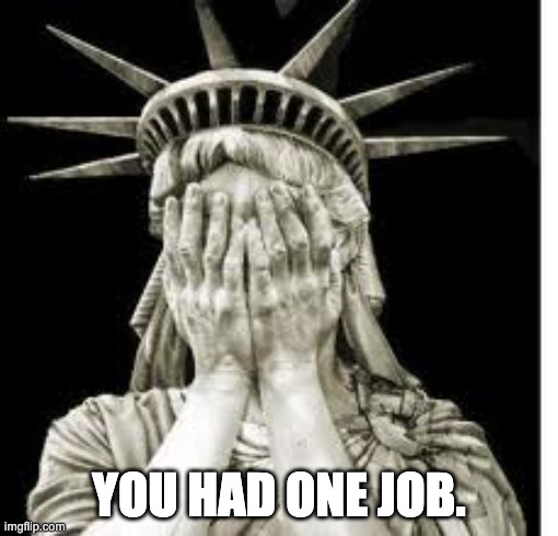 Sad lady liberty | YOU HAD ONE JOB. | image tagged in sad lady liberty | made w/ Imgflip meme maker