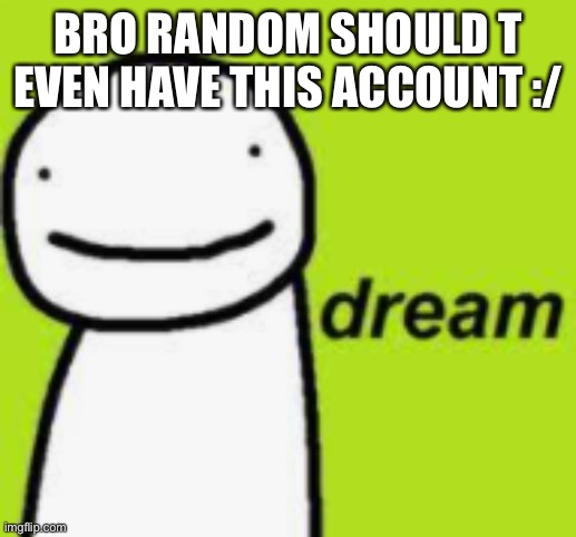 I mean he shouldn’t | BRO RANDOM SHOULD T EVEN HAVE THIS ACCOUNT :/ | image tagged in dream | made w/ Imgflip meme maker