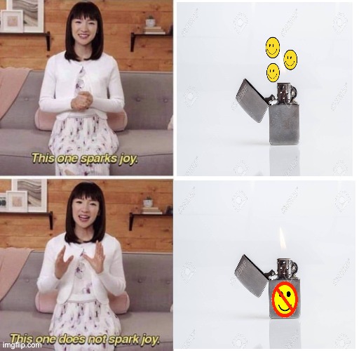 this one sparks joy, this one does not spark joy | image tagged in this one sparks joy,fire,joy,you're actually reading the tags | made w/ Imgflip meme maker