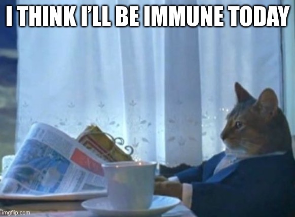 I Should Buy A Boat Cat Meme | I THINK I’LL BE IMMUNE TODAY | image tagged in memes,i should buy a boat cat | made w/ Imgflip meme maker