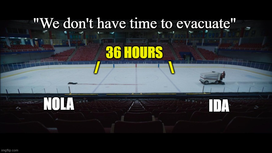 IDA | "We don't have time to evacuate"; 36 HOURS
/                           \; IDA; NOLA | image tagged in hurricane | made w/ Imgflip meme maker