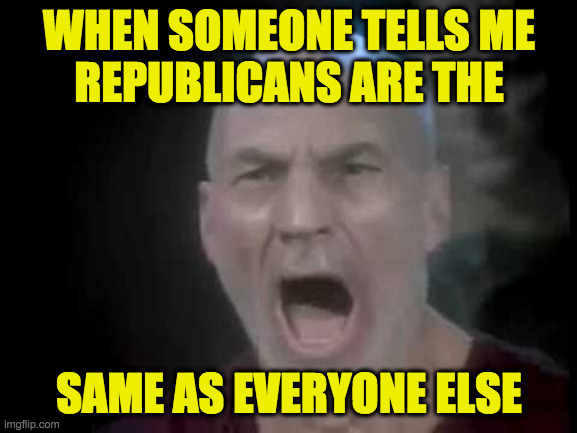 I try to be cool but that's so rude. | WHEN SOMEONE TELLS ME
REPUBLICANS ARE THE; SAME AS EVERYONE ELSE | image tagged in picard four lights,meme,scumbag republicans,i don't think so,so rude | made w/ Imgflip meme maker