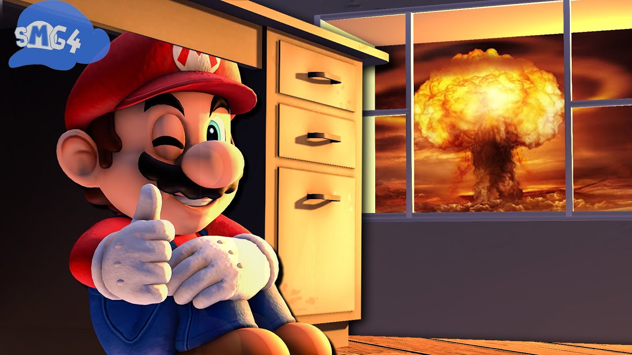 Smg4 Mario hides from the explosion Blank Meme Template