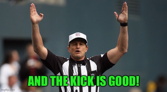 Touchdown Ref | AND THE KICK IS GOOD! | image tagged in touchdown ref | made w/ Imgflip meme maker