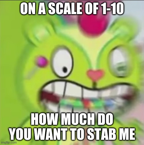 Nutty Blur | ON A SCALE OF 1-10; HOW MUCH DO YOU WANT TO STAB ME | image tagged in nutty blur | made w/ Imgflip meme maker
