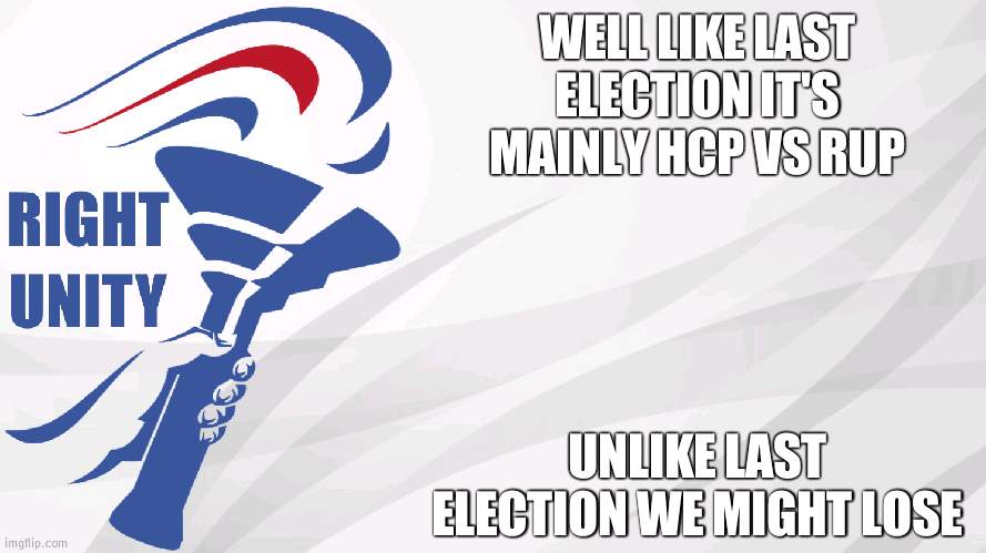 But best of luck to everyone | WELL LIKE LAST ELECTION IT'S MAINLY HCP VS RUP; UNLIKE LAST ELECTION WE MIGHT LOSE | image tagged in rup announcement | made w/ Imgflip meme maker