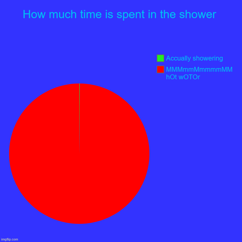 How much time is spent in the shower | MMMmmMmmmmMM hOt wOTOr, Accually showering | image tagged in charts,pie charts | made w/ Imgflip chart maker