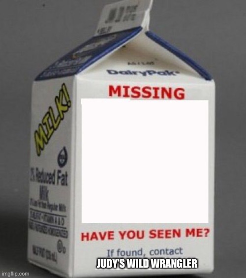 Milk carton | JUDY’S WILD WRANGLER | image tagged in milk carton | made w/ Imgflip meme maker