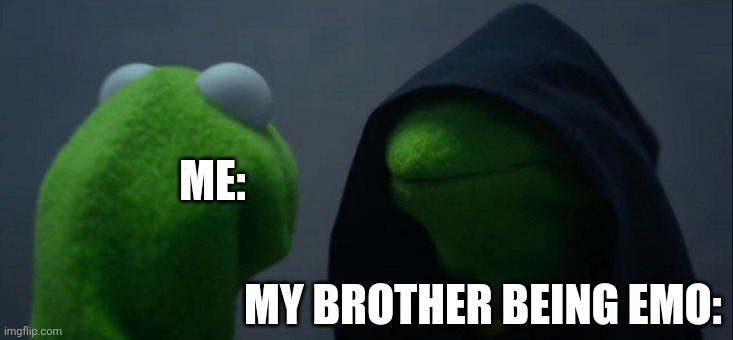 Evil Kermit | ME:; MY BROTHER BEING EMO: | image tagged in memes,evil kermit | made w/ Imgflip meme maker