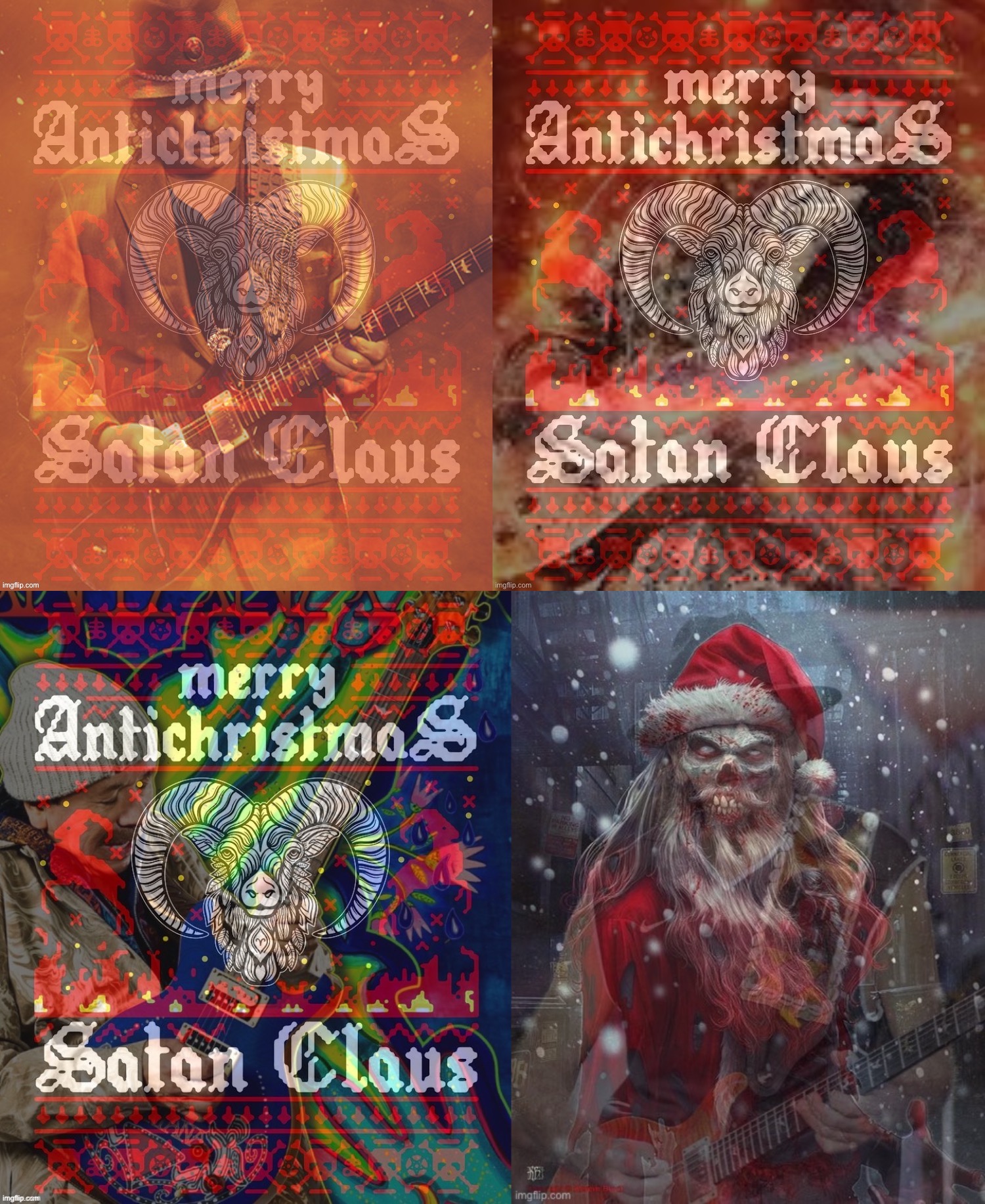 (Santa + Satan + Santana) x 4 = 4-pack Carlos Satanta, Merry Antichristmas | image tagged in satanta | made w/ Imgflip meme maker