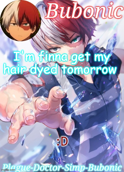 I'm finna get my hair dyed tomorrow; :D | image tagged in a todoroki tempo thanks jummy | made w/ Imgflip meme maker