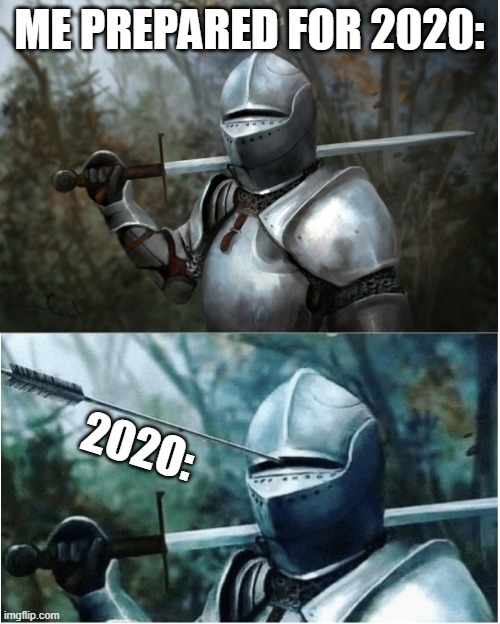 *dead* | ME PREPARED FOR 2020:; 2020: | image tagged in knight with arrow in helmet,2020 | made w/ Imgflip meme maker